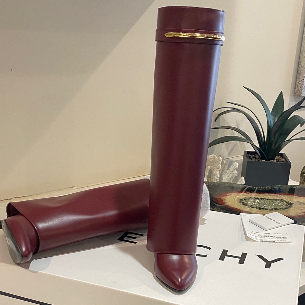 Givenchy Burgundy Heeled Boots with Gold Accent - Picture 1 of 3